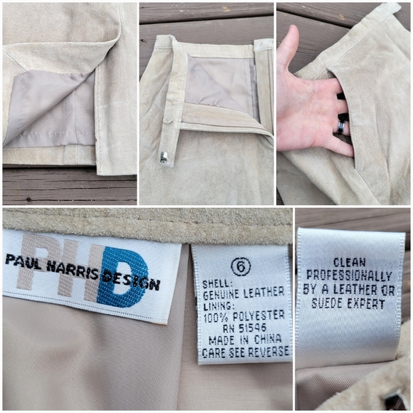 Vintage 90s y2k Bratz Tan Suede Leather High Waisted Midi Length Pencil Skirt 6 - Picture 4 of 4